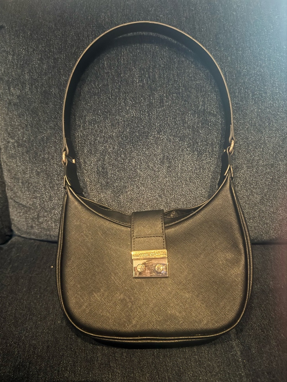 Anne Klein Black Textured Shoulder Bag with Gold Hardware